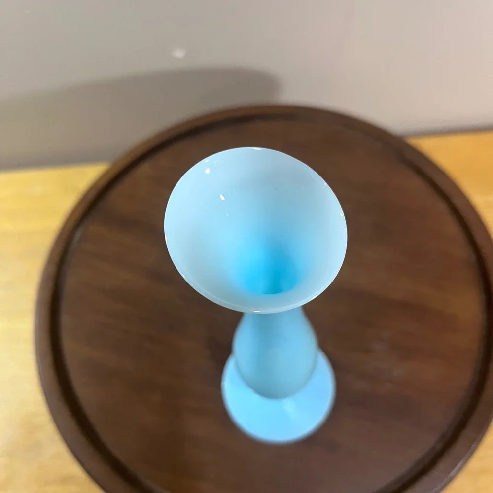 Vtg Bristol Blue Opaline Glass Bud Vase Pedestal Trumpet Neck 9